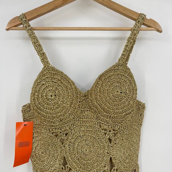 SIMON MILLER | NWT Beep Beep Mini Dress in Star Gold Lurex Crochet XS - Picture 7 of 13